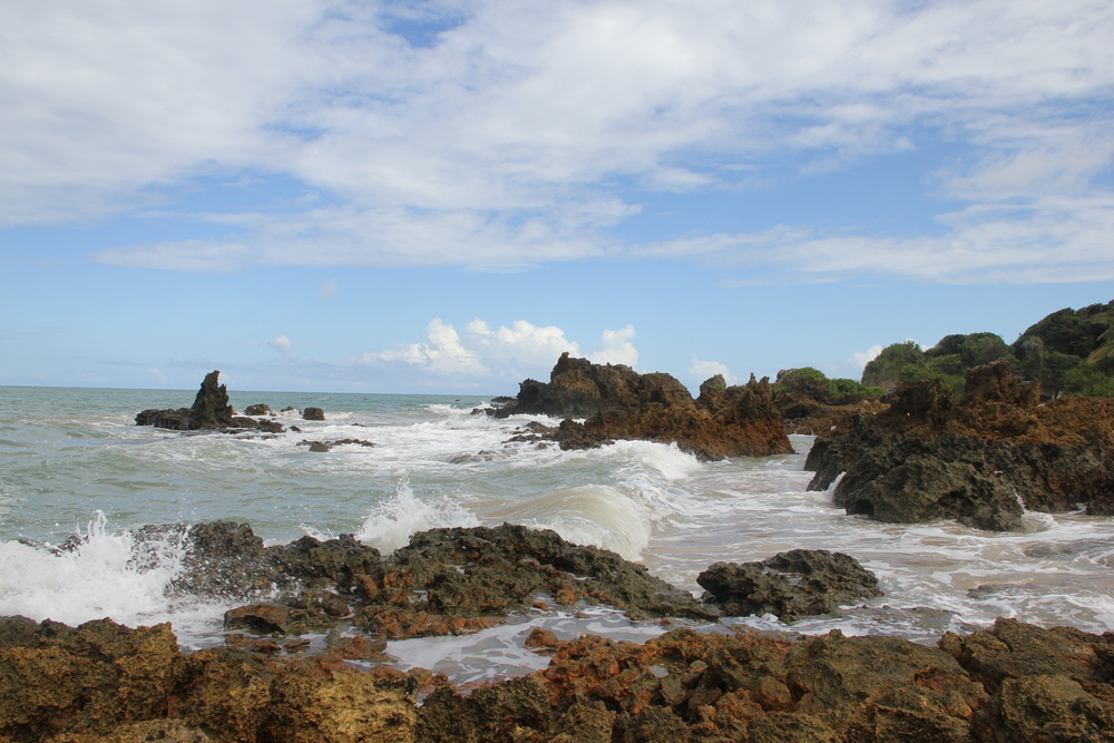 Rocas en la playa de Tambaba, estado de Paraíba, Brasil
