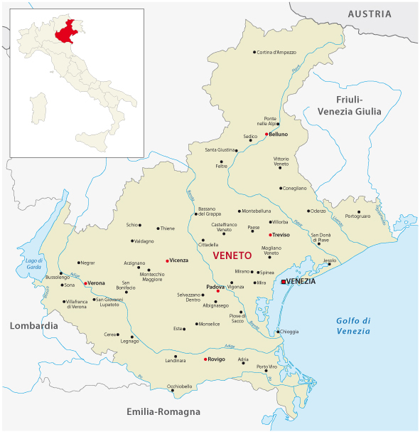 Mapa da Região do Vêneto, Itália